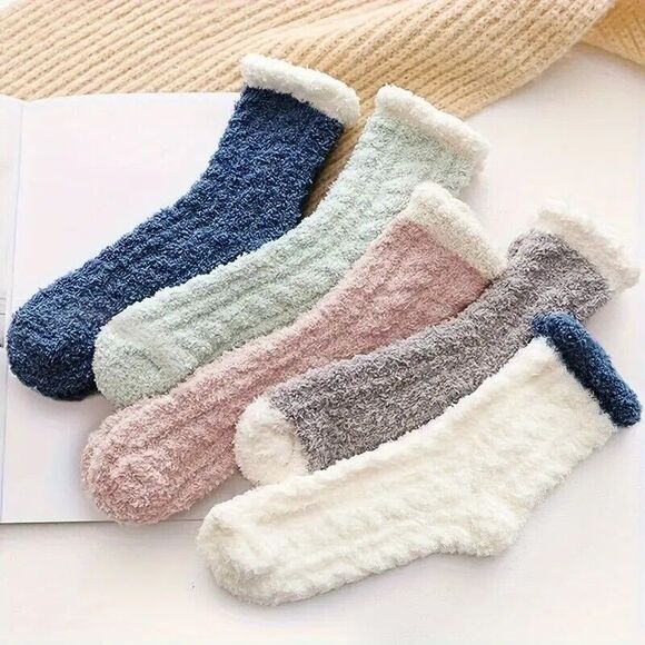 Fuzzy Cozy Socks for Women, Soft Fluffy Slipper Warm Sleep Socks 5 Pack NEW - Picture 2 of 10